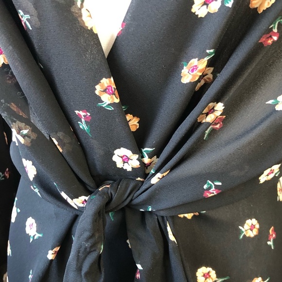 Vintage 80's Rumours Black Sheer Floral Print Sexy Front Tie Blouse S - Picture 4 of 11